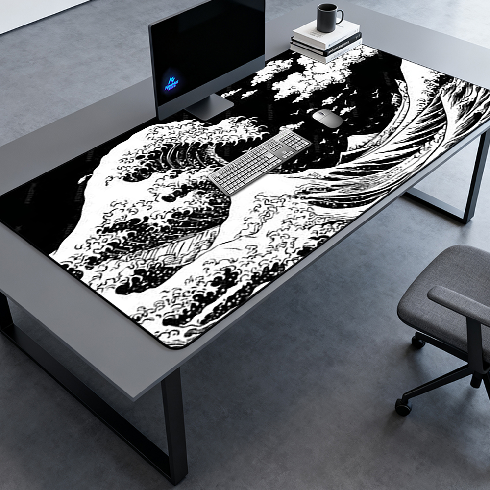 Desk Setup Black And White - Great Wave Mouse Pad Kanagawa 120x60cm