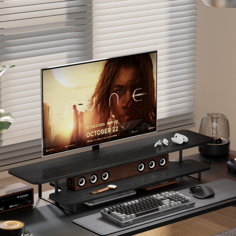 Walnut Finish Monitor Stand Ri - Desk Setup With Laptop And Monitor review and price