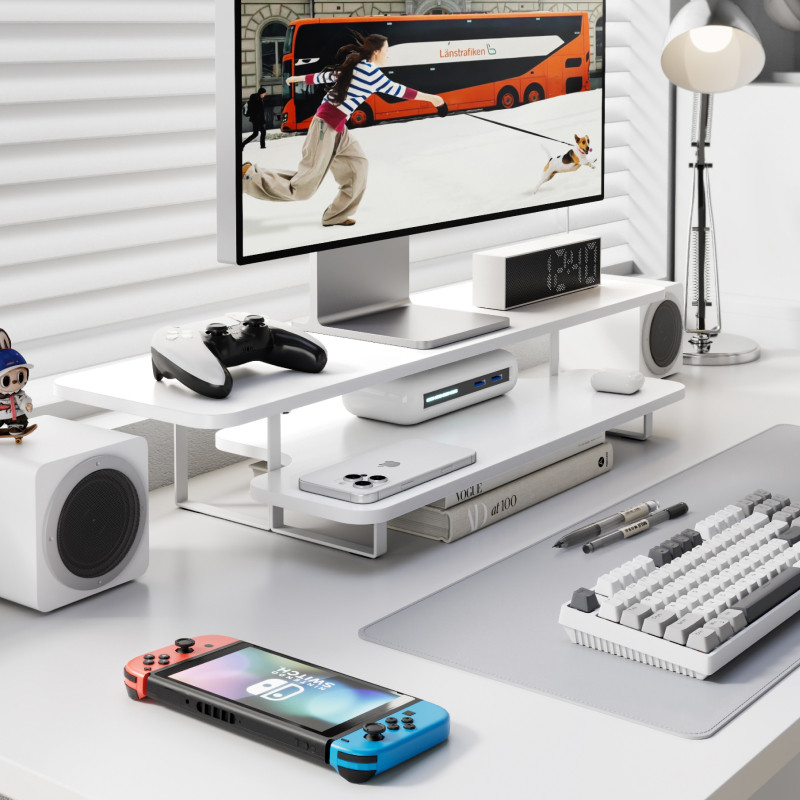 Walnut Finish Monitor Stand Ri - Desk Setup With Laptop And Monitor review and price