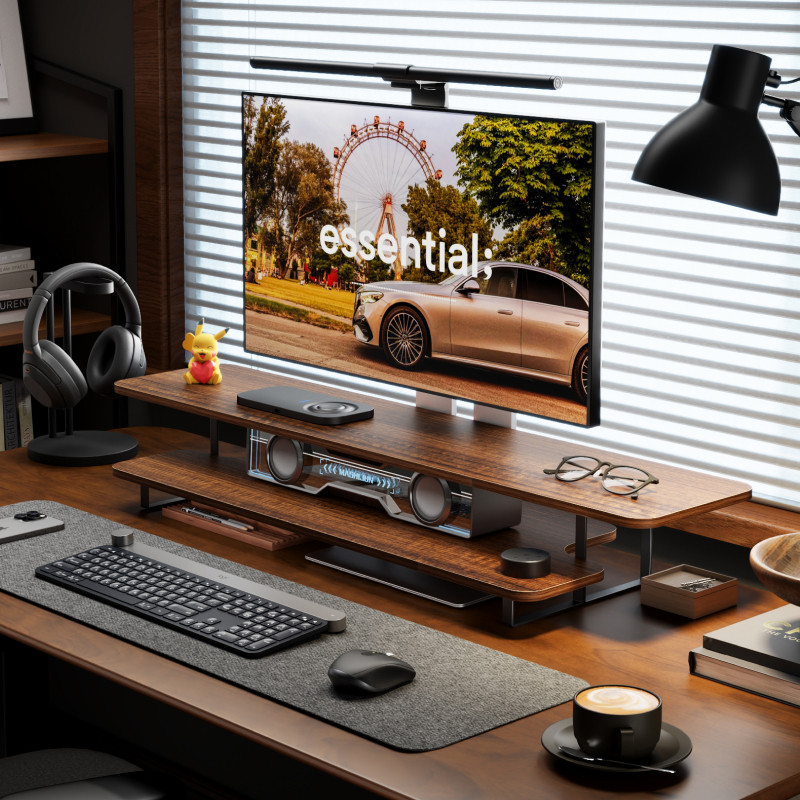 Walnut Finish Monitor Stand Ri - Desk Setup With Laptop And Monitor review and price