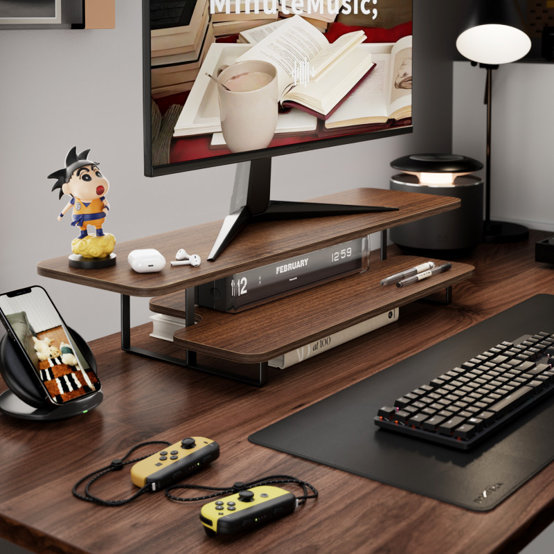 Walnut Finish Monitor Stand Ri - Desk Setup With Laptop And Monitor review and price