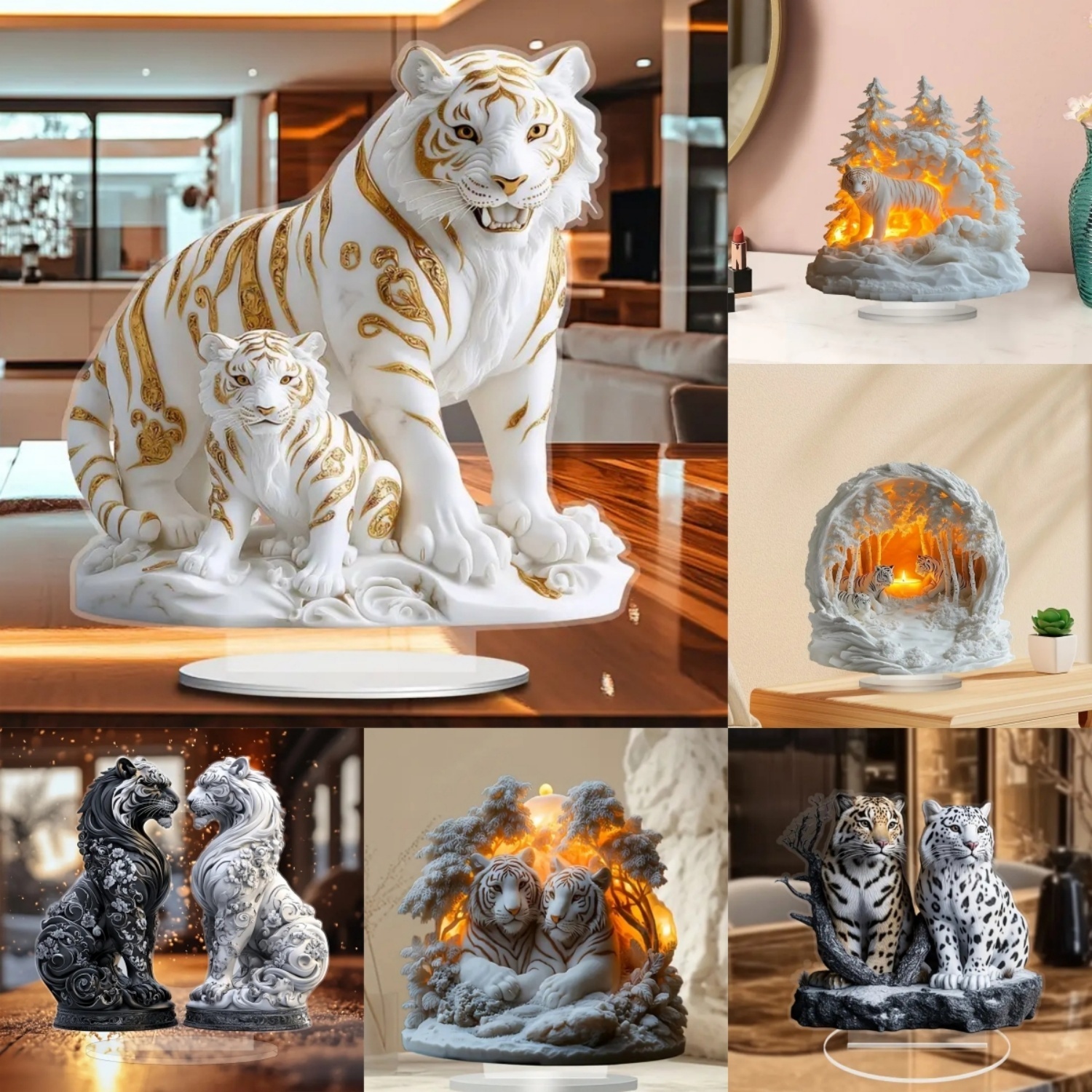 Two Tigers Statue,2D Flat Anim - Desk Setup Equipment review and price
