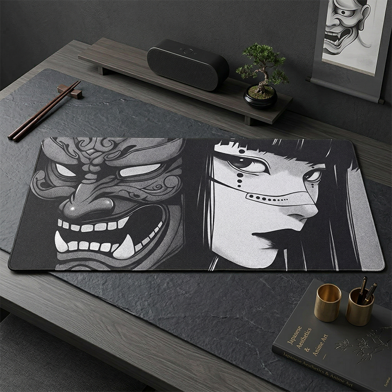 Japanese Oni Mask Anime Mouse  - Desk Setup Black And White review and price