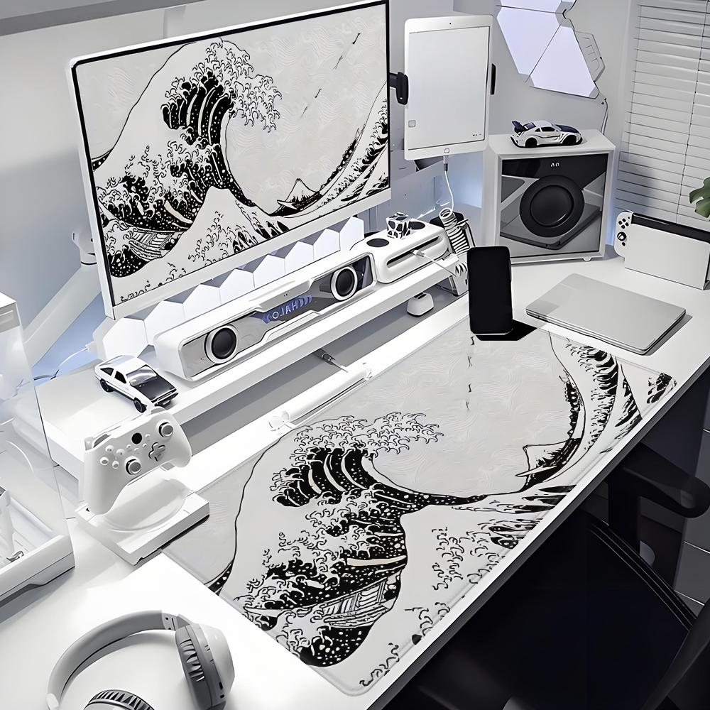 XXL HYBXAXC Black White Wave A - Desk Setup Black And White review and price