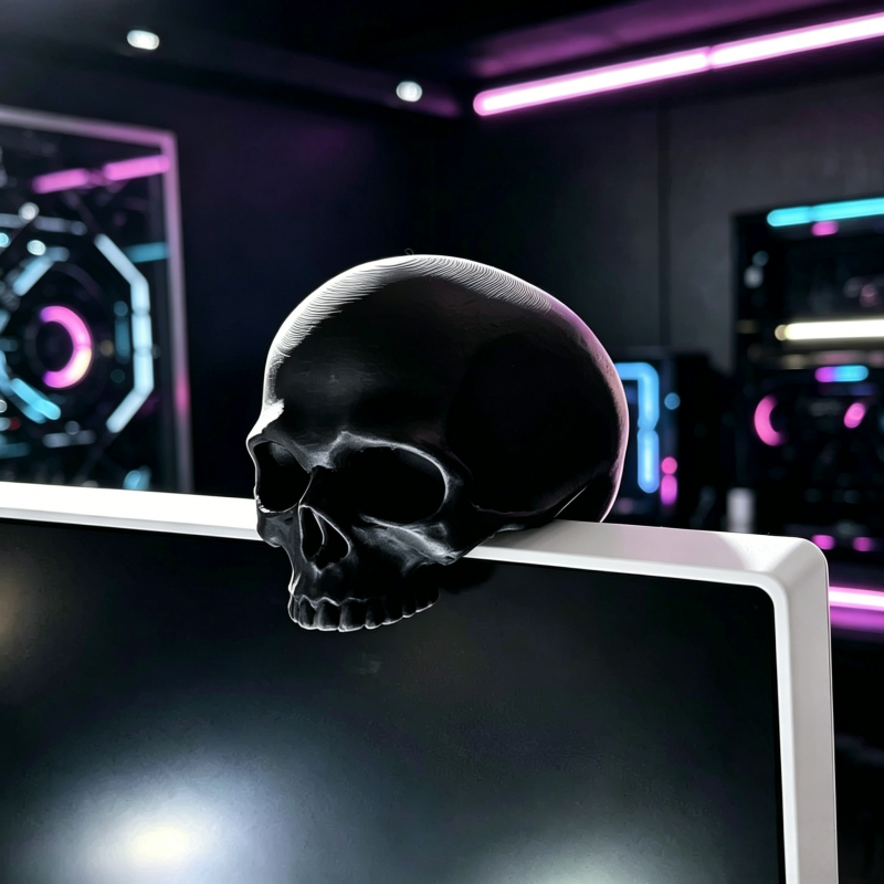 Skull Monitor Ornament, Gothic - Desk Setup Black And White review and price