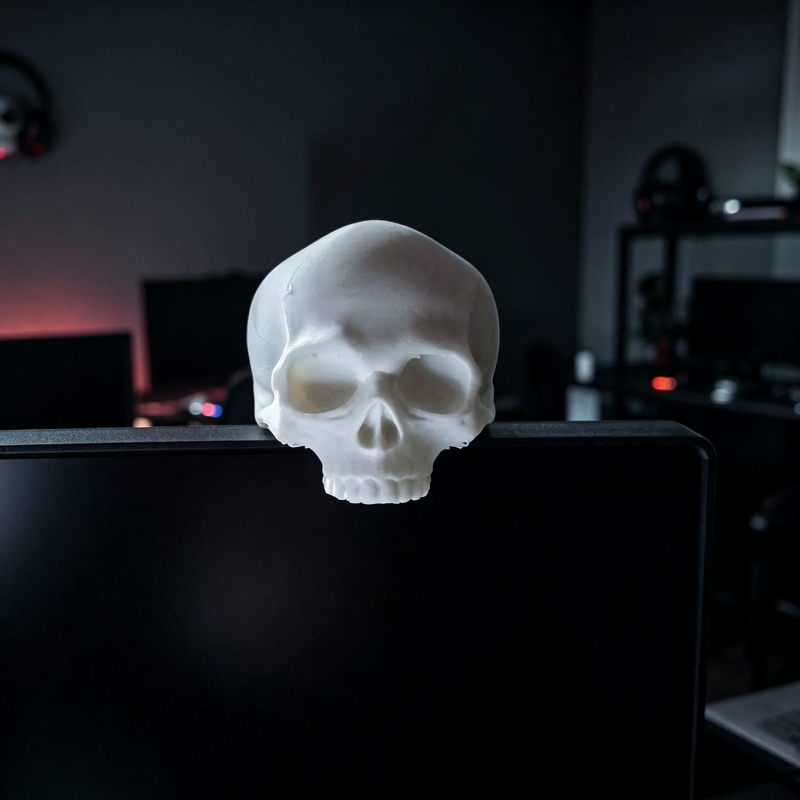 Skull Monitor Ornament, Gothic - Desk Setup Black And White review and price