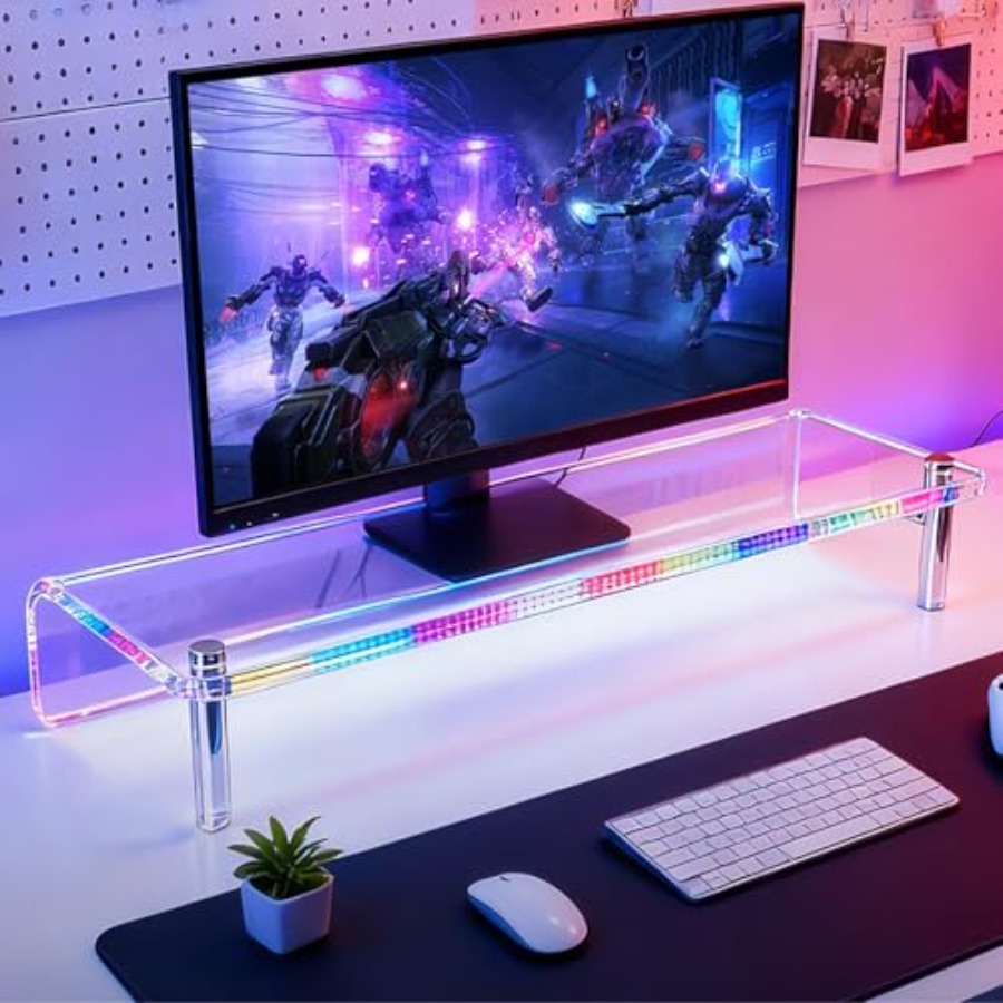 Acrylic Monitor Stand with WRG - Desk Setup With Laptop And Monitor review and price