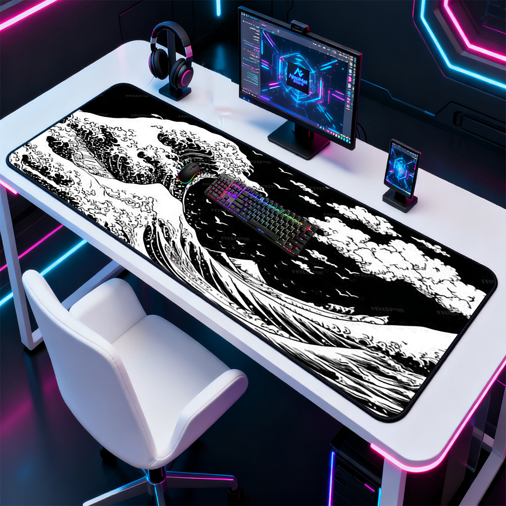 Great Wave Mouse Pad Kanagawa  - Desk Setup Black And White review and price