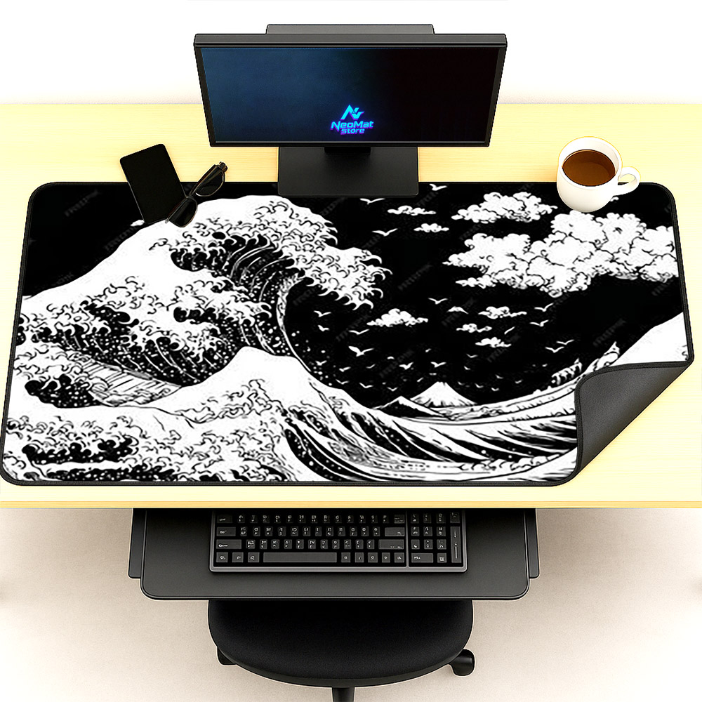 Great Wave Mouse Pad Kanagawa  - Desk Setup Black And White review and price