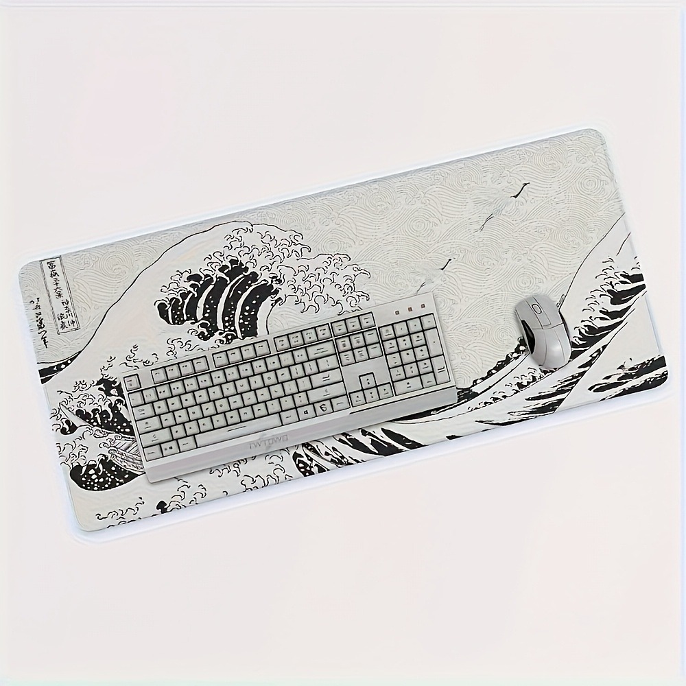 Black White Wave Art Desk Mat  - Desk Setup Black And White review and price
