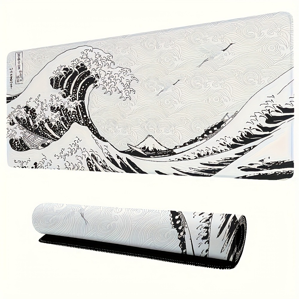 Black White Wave Art Desk Mat  - Desk Setup Black And White review and price