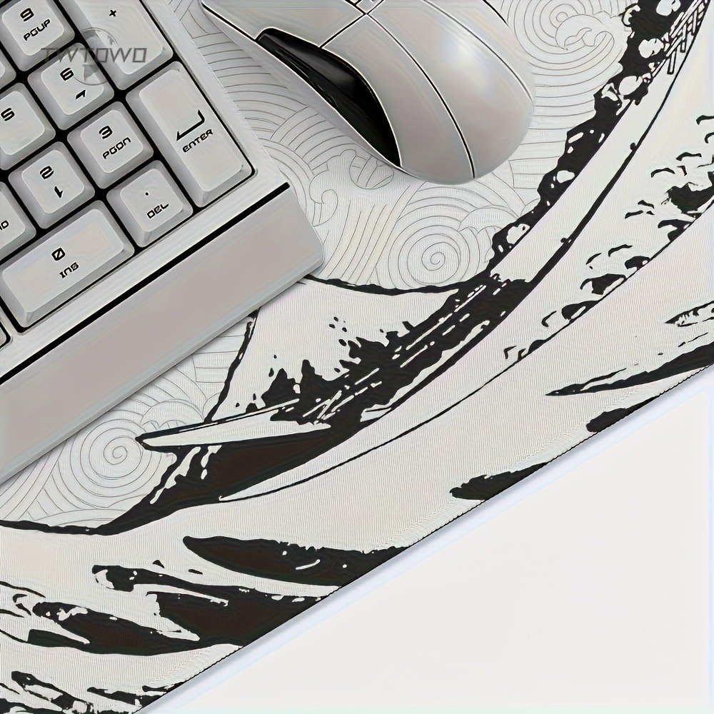 Black White Wave Art Desk Mat  - Desk Setup Black And White review and price
