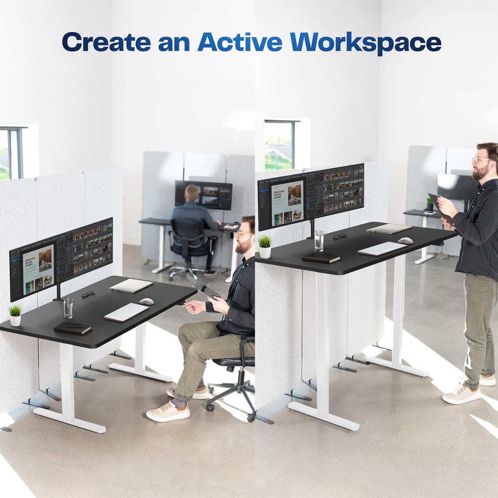 Electric 60 x 30 inch Stand Up - Desk Setup Black And White review and price