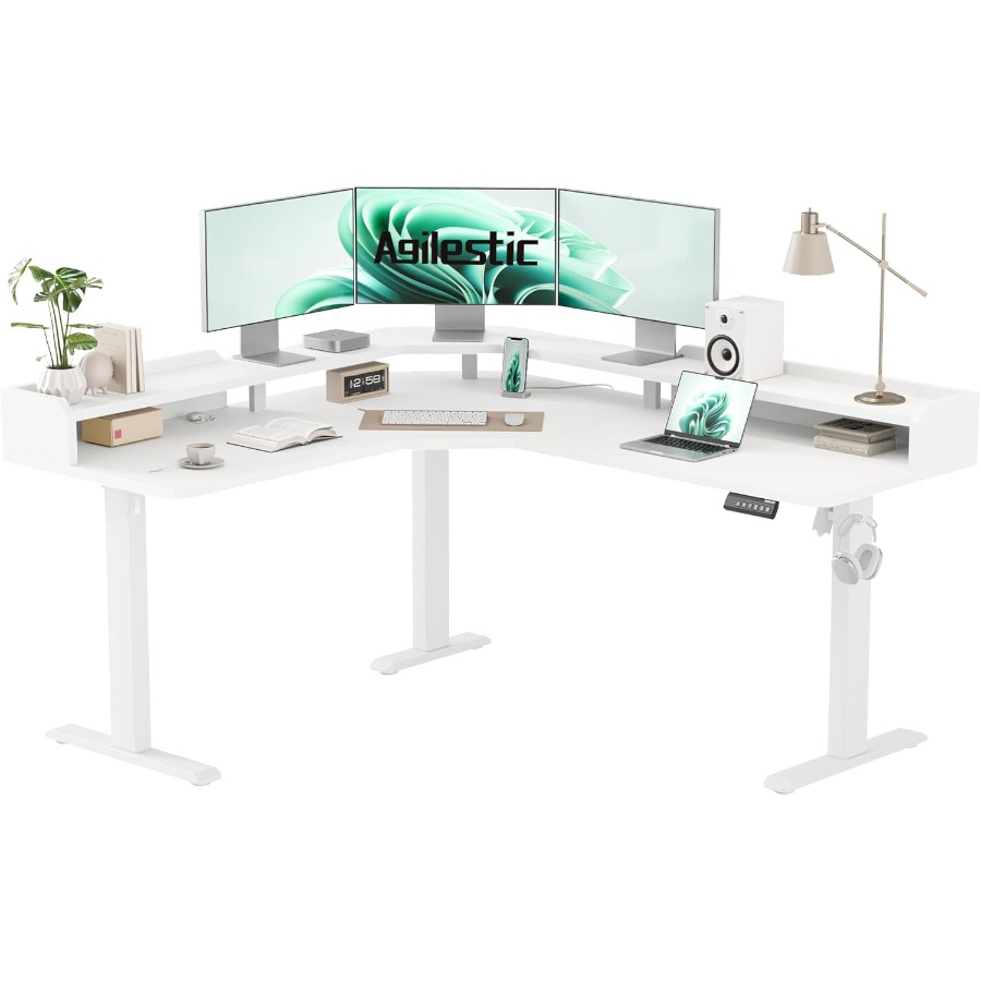 L Shaped Standing Desk with Ad - Desk Setup Workspace review and price