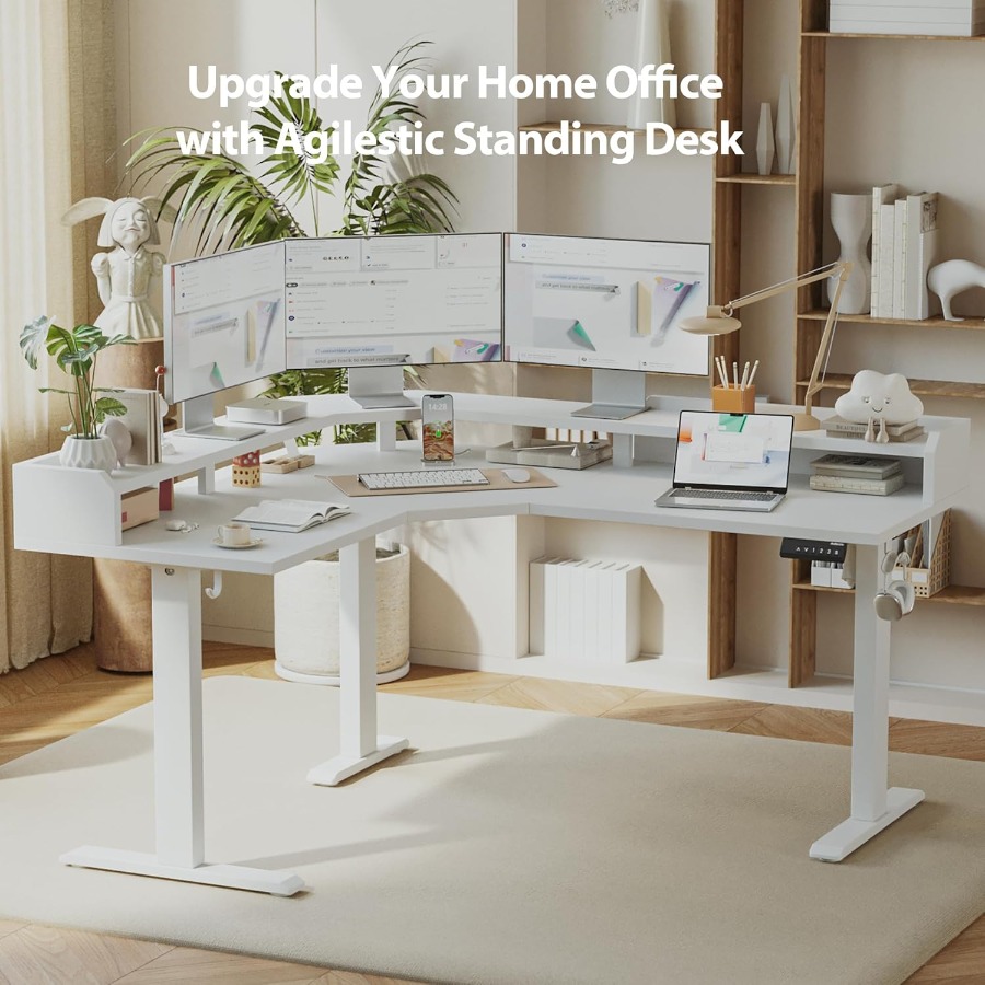 L Shaped Standing Desk with Ad - Desk Setup Workspace review and price