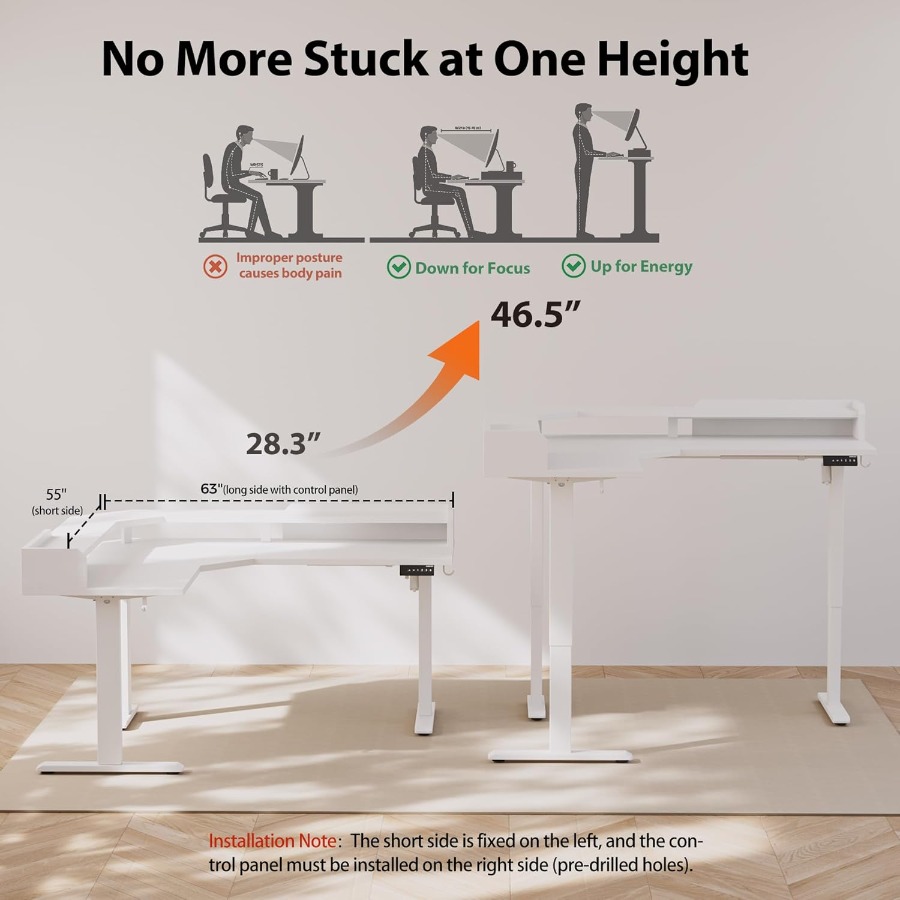 L Shaped Standing Desk with Ad - Desk Setup Workspace review and price